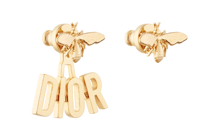 Shop (W) DIOR Dio(r)evolution 不对称蜜蜂标志金属耳环 女士 金色. E2013WOMMT_D300