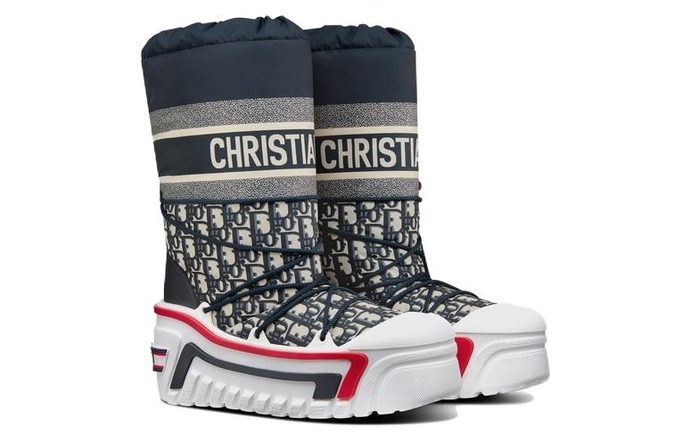 Shop DIOR 迪奧 Dioralps 尼龍印花 時尚百搭 戶外休閒雪地鞋 女款 深藍色