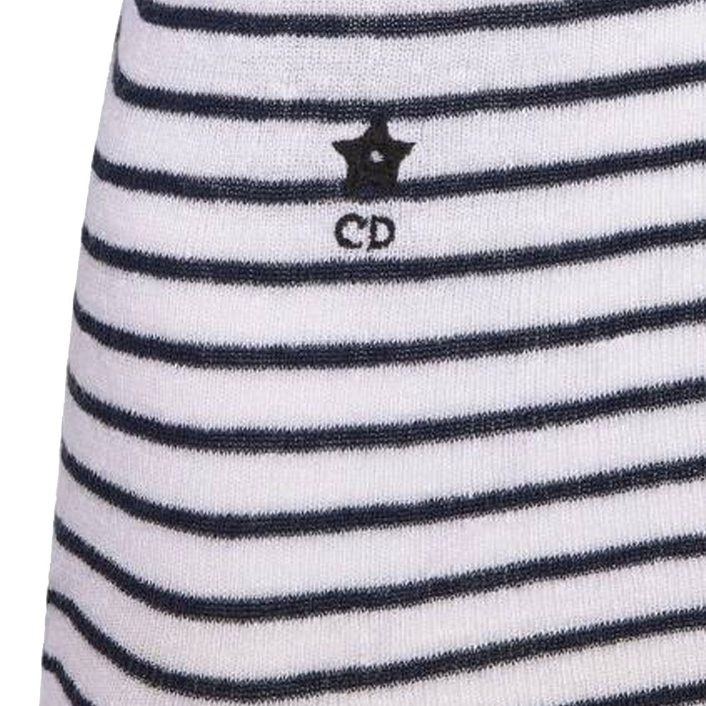 Shop (W) DIOR Dioriviera 條紋圓領長袖針織衫 白色 444S97AM785-X5883