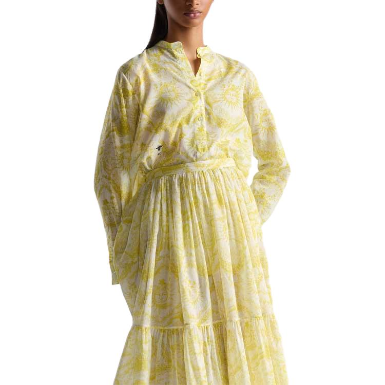 Shop (W) DIOR DIORIVIERA FW23 柠檬黄图案女士长袖中长款衬衫 421B54A3817-X0862