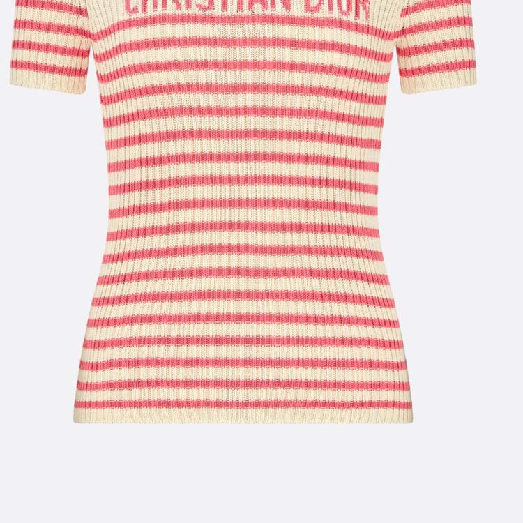 Details for (Women) DIOR Dioriviera FW24  Candy Pink Logo Striped Knit Slim Fit Tee. 444S15AM779-X4844