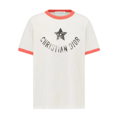 (Women) DIOR Dioriviera FW24 Contrast Logo Print Short Sleeve T-Shirt Beige 443T27A4537-X0824