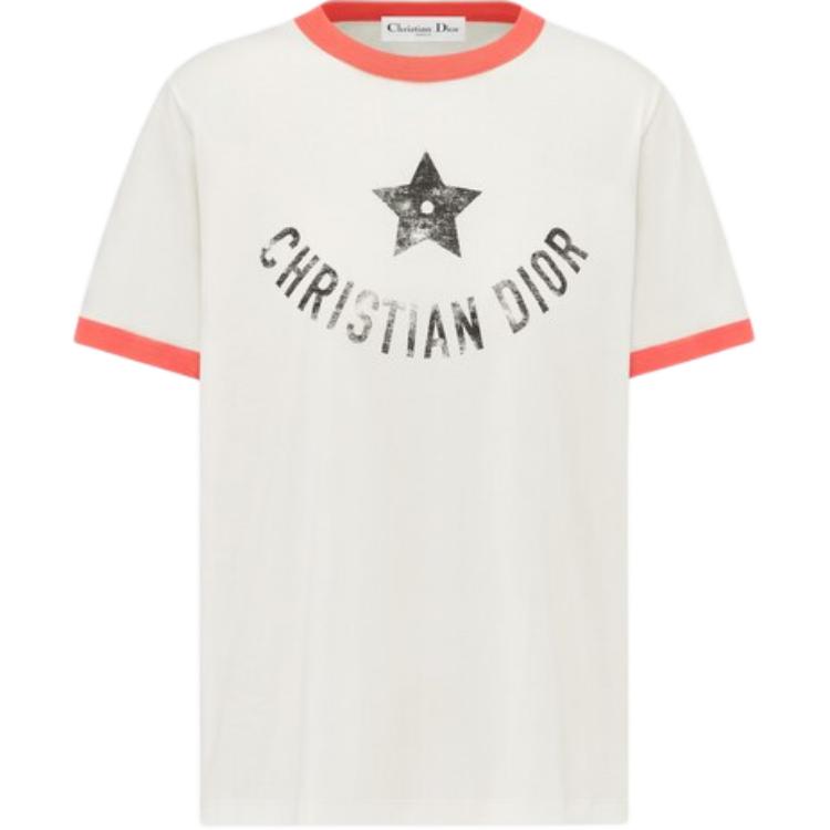 Order (W) DIOR Dioriviera FW24 對比標誌印花短袖T恤 米色 443T27A4537-X0824
