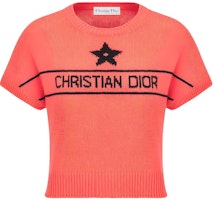 (Women) DIOR Dioriviera FW24 Coral Red Embroidered Knit Short Sleeve Top. 424S68AM054-X2824 (Women) DIOR Dioriviera FW24 Coral Red Embroidered Knit Short Sleeve Top. 424S68AM054-X2824