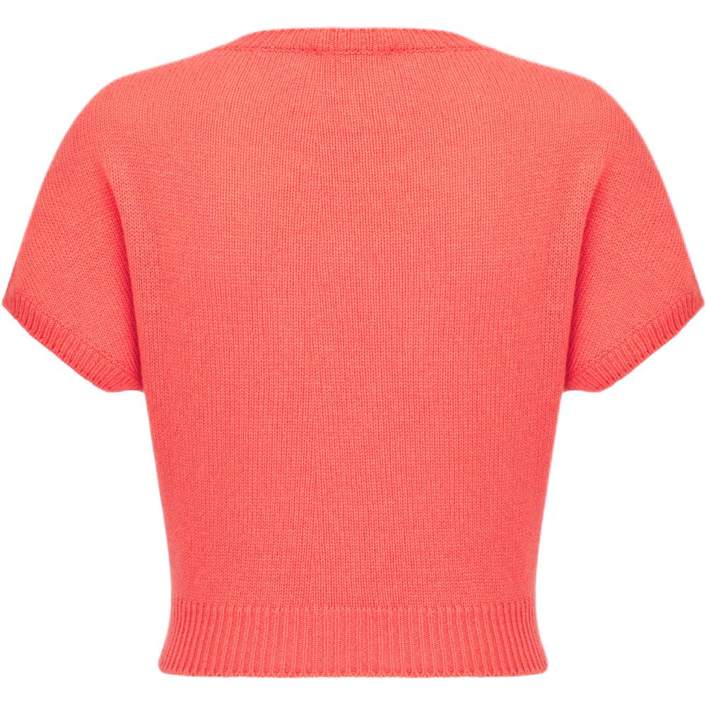 Lookbook (W) 디올 디오리비에라 FW24 코랄 레드 자수 니트 반팔 탑. 424S68AM054-X2824