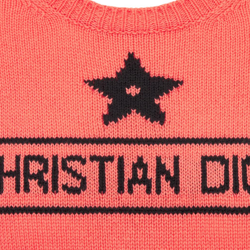 Shop (W) 디올 디오리비에라 FW24 코랄 레드 자수 니트 반팔 탑. 424S68AM054-X2824