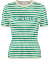 (Women) DIOR DIORIVIERA FW24 Striped Logo Slim Knit Short Sleeve Top Women Blue 444S15AM779-X6864 (Women) DIOR DIORIVIERA FW24 Striped Logo Slim Knit Short Sleeve Top Women Blue 444S15AM779-X6864