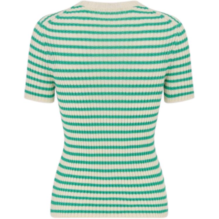 Lookbook (W) 디올 디오리비에르 FW24 스트라이프 로고 슬림 니트 반팔 탑 여성 블루 444S15AM779-X6864