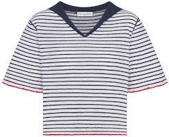 (Women) DIOR DIORIVIERA FW24 Striped V-Neck Slim Knit Top Navy Blue Sweater. 444S67AM785-X5883 (Women) DIOR DIORIVIERA FW24 Striped V-Neck Slim Knit Top Navy Blue Sweater. 444S67AM785-X5883