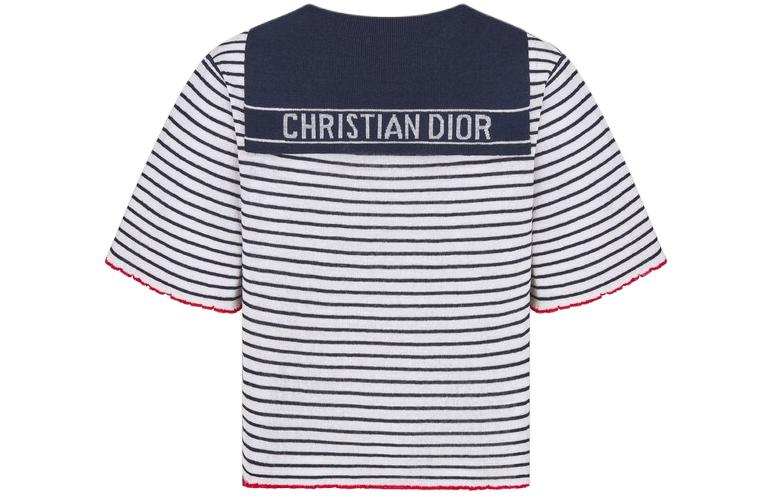 Lookbook (W) DIOR DIORIVIERA FW24 條紋V領修身針織上衣海軍藍毛衣. 444S67AM785-X5883