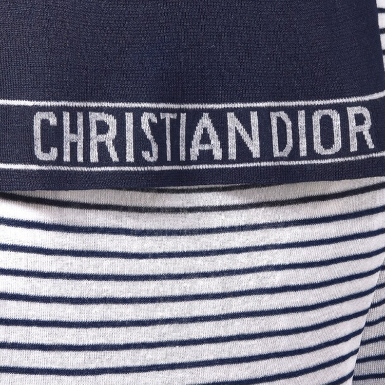 Shop (W) DIOR DIORIVIERA FW24 條紋V領修身針織上衣海軍藍毛衣. 444S67AM785-X5883