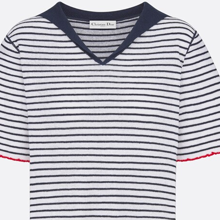 Purchase (W) DIOR DIORIVIERA FW24 條紋V領修身針織上衣海軍藍毛衣. 444S67AM785-X5883