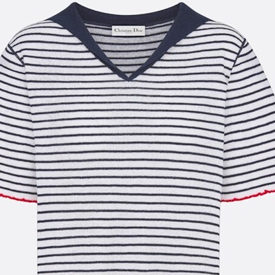 (W) DIOR DIORIVIERA FW24 條紋V領修身針織上衣海軍藍毛衣. 444S67AM785-X5883 Purchase (W) DIOR DIORIVIERA FW24 條紋V領修身針織上衣海軍藍毛衣. 444S67AM785-X5883