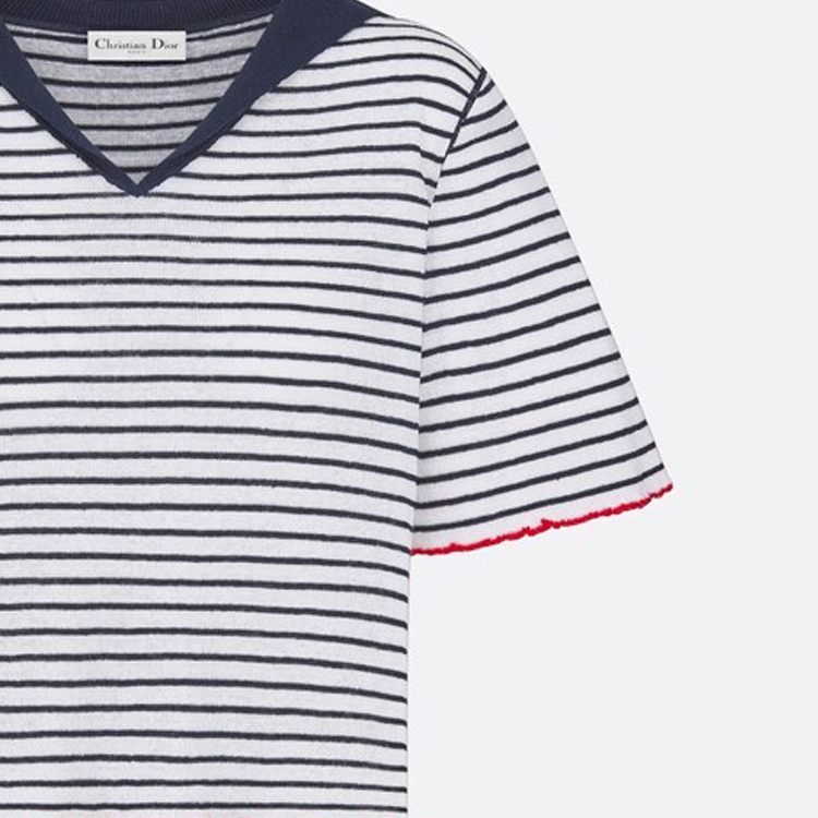 Sizing (W) DIOR DIORIVIERA FW24 條紋V領修身針織上衣海軍藍毛衣. 444S67AM785-X5883