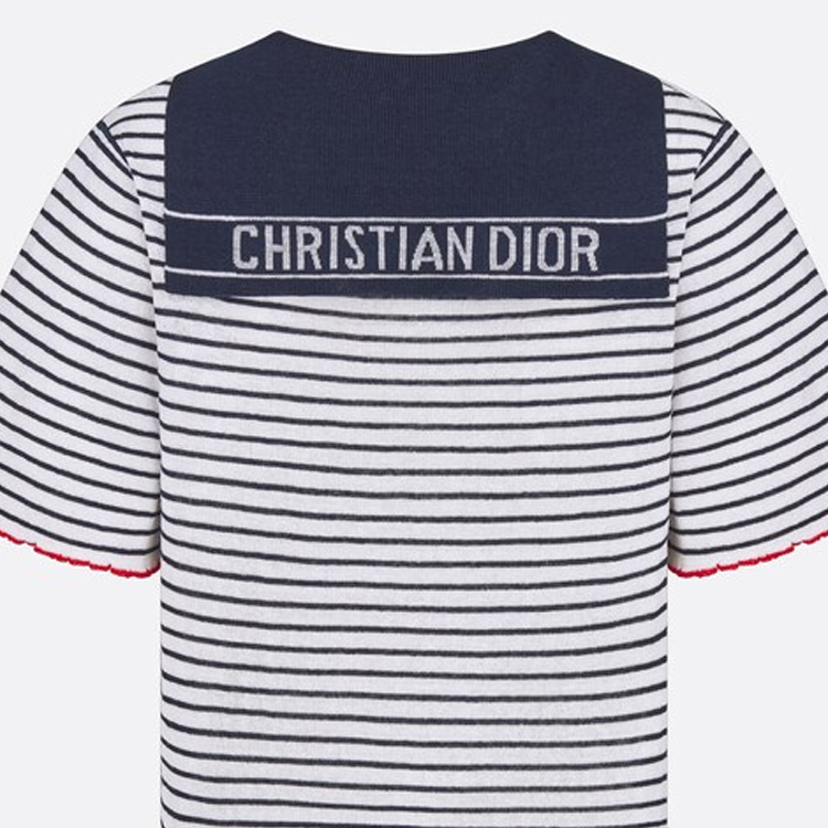 Cheap (W) DIOR DIORIVIERA FW24 條紋V領修身針織上衣海軍藍毛衣. 444S67AM785-X5883