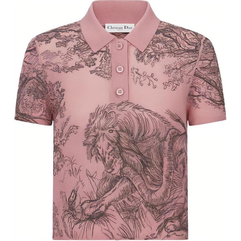 (Women) Dior Dioriviera SS23 Pink Animal Print Short Sleeve  Polo Shirt. 254S91AM118-X4839