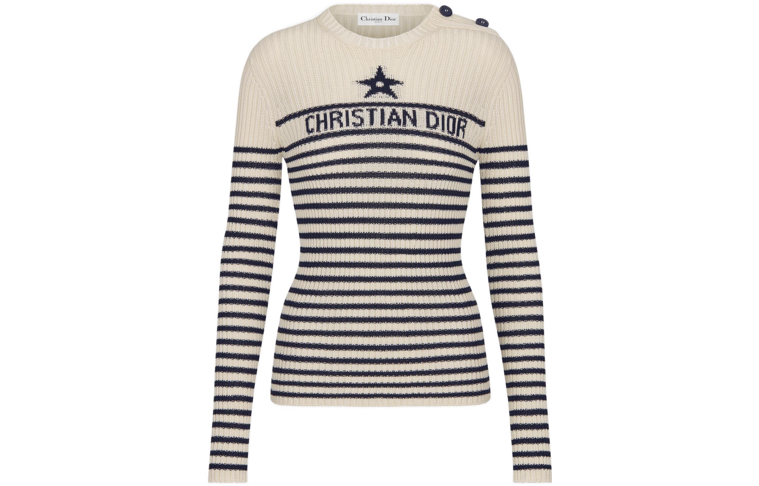(Women) DIOR Dioriviera Striped Logo Knit Pullover Sweater for Women. 244S10AM730-X5801