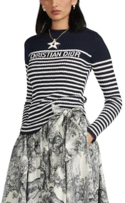 (Women) DIOR Dioriviera Striped Logo Knit Pullover Sweater for Women. 244S10AM730-X5801 Details for (Women) DIOR Dioriviera Striped Logo Knit Pullover Sweater for Women. 244S10AM730-X5801