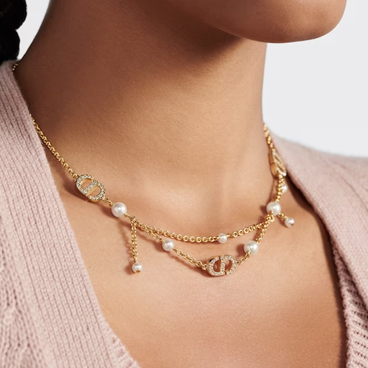 (Women) DIOR Double Chain Gold Necklace with Metal, Resin, and Faux Crystals for Women. N2701WOMCYD03S 圖 4