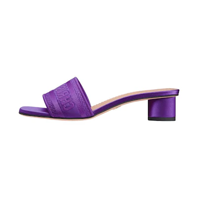 (W) Dior Dway Embroidered Canvas 'Purple Logo' Heeled Slide 3.5cm