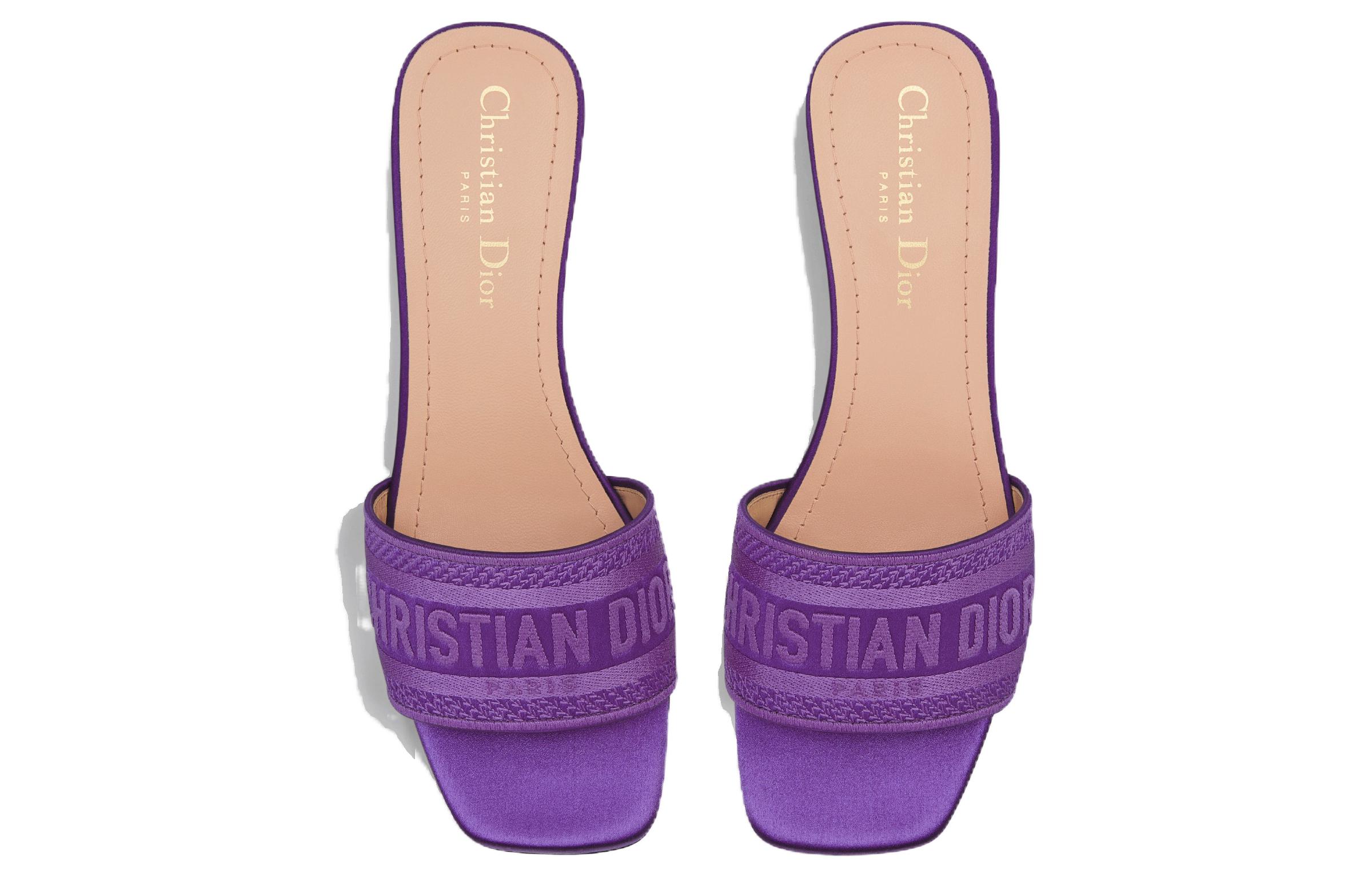 Shop (W) Dior Dway Mules à Talons 3.5cm en Toile Brodée Logo Violet KCQ858SBS_S15V