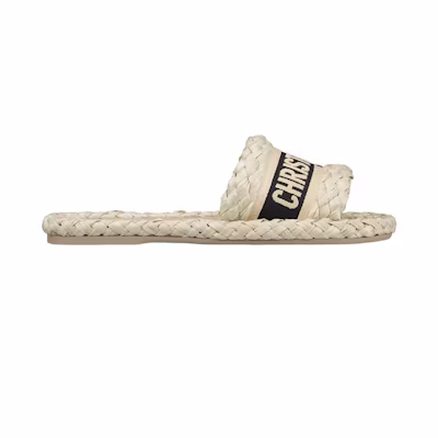 (W) Dior Dway Embroidered Canvas 'Yellow Hemp' Slide