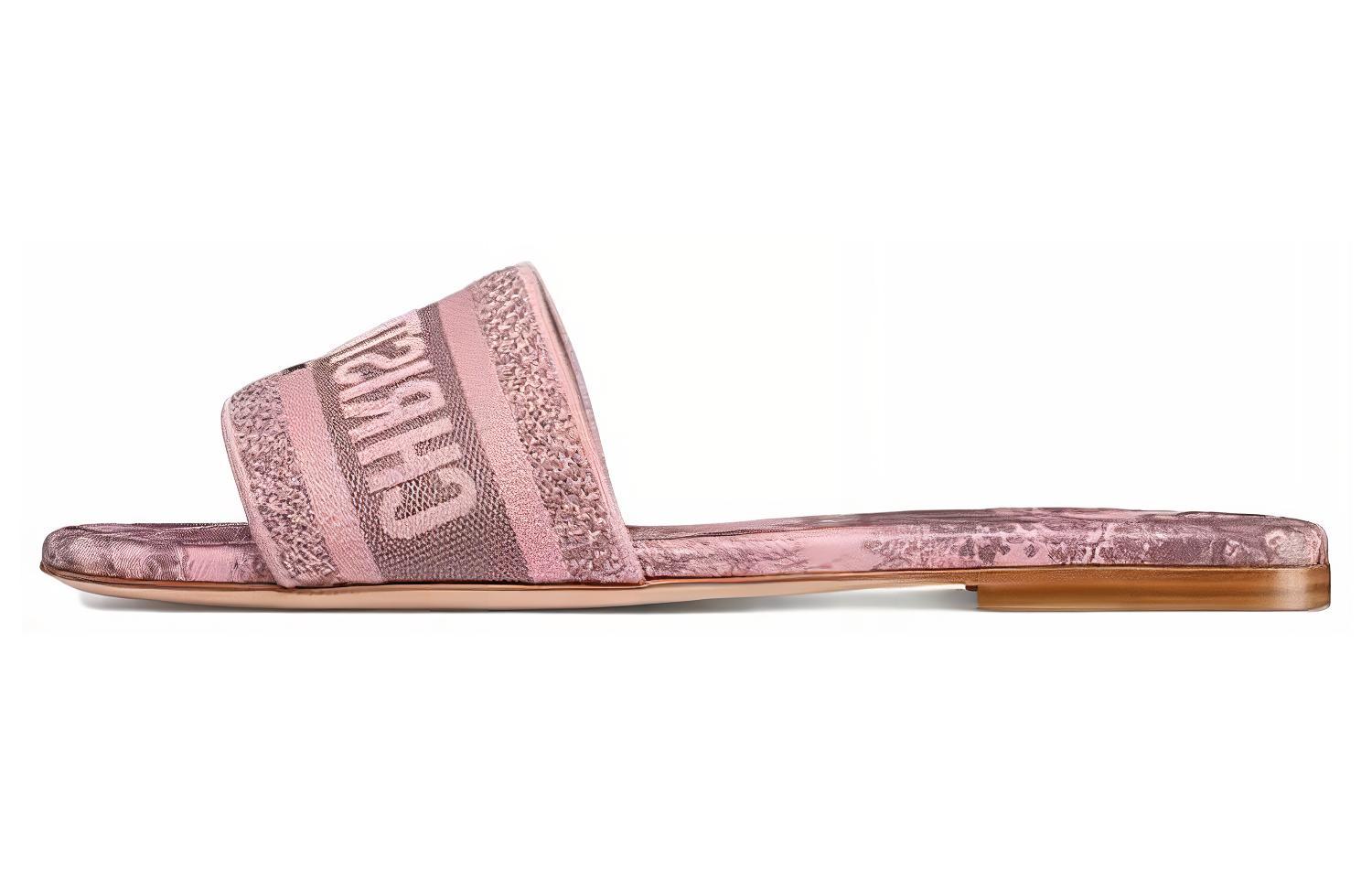 (Women) Dior Dway Embroidered Canvas Flat Slide 'Pink' KCQ209TJE_S62P