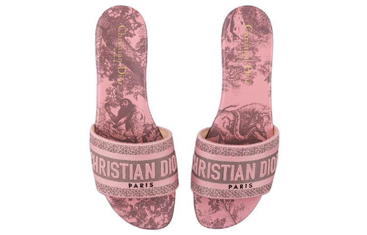 Shop (W) Dior Dway Sandal Bersulam Kanvas Datar ‘Pink’ KCQ209TJE_S62P