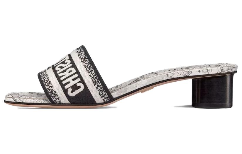 (Women) Dior Dway Embroidered Canvas Heeled Slide 'Black White' KCQ902VOY_S15W