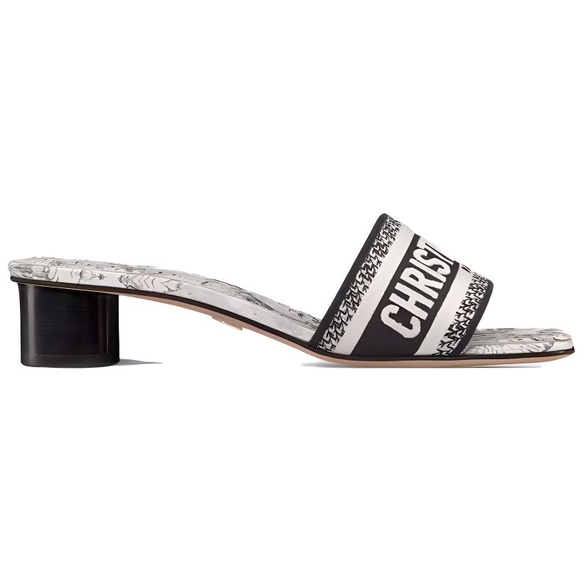 (W) Dior Dway Embroidered Canvas Heeled Slide 'Black White' 圖 2