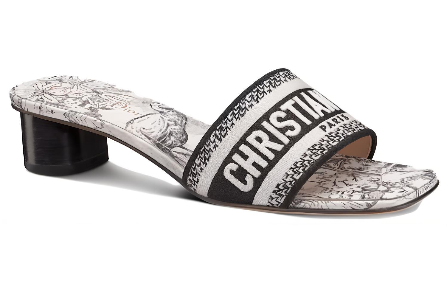 (W) Dior Dway Embroidered Canvas Heeled Slide 'Black White' 圖 3