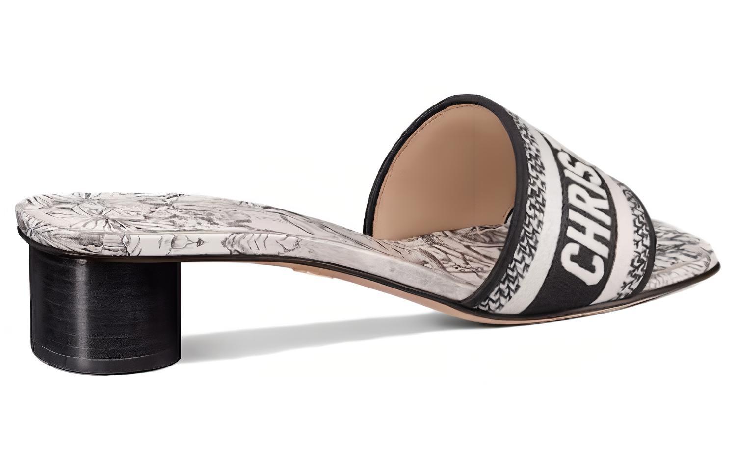 (W) Dior Dway Embroidered Canvas Heeled Slide 'Black White' 圖 4