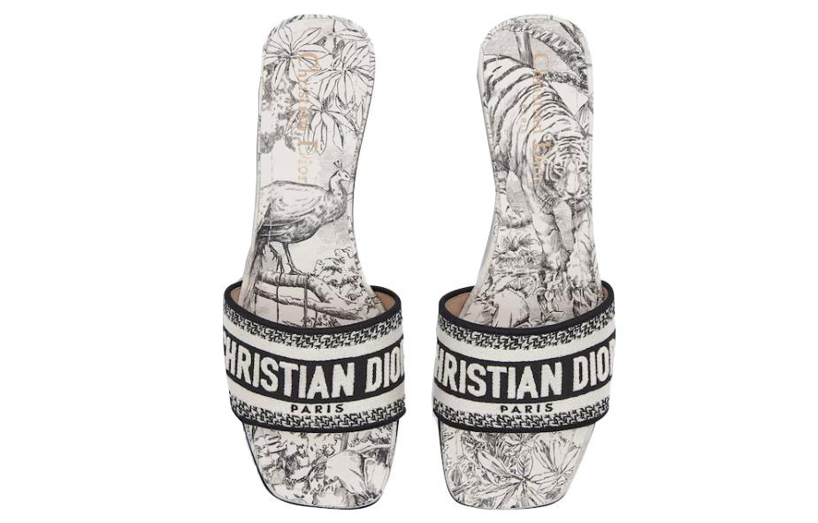 (W) Dior Dway Embroidered Canvas Heeled Slide 'Black White' 圖 5