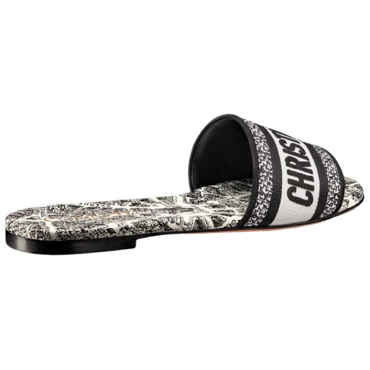 Shop (W) Dior Dway Sandal Kanvas Bordir 'Hitam Putih' KCQ209KPY_S15W