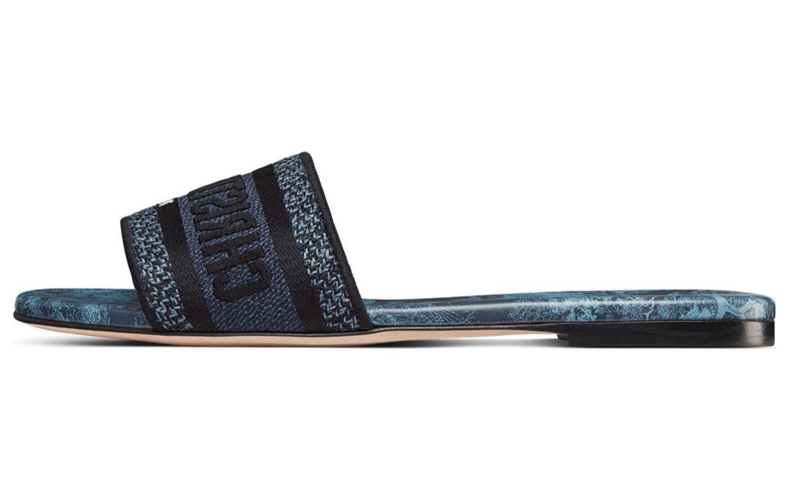 (Women) Dior Dway Embroidered Canvas Slide 'Blue' KCQ308TJD_S92Z