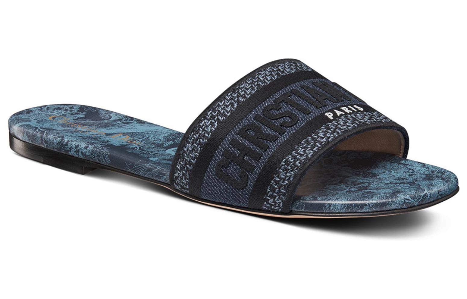 Order (W) 디올 드웨이 자수 캔버스 슬라이드 (블루) KCQ308TJD_S92Z