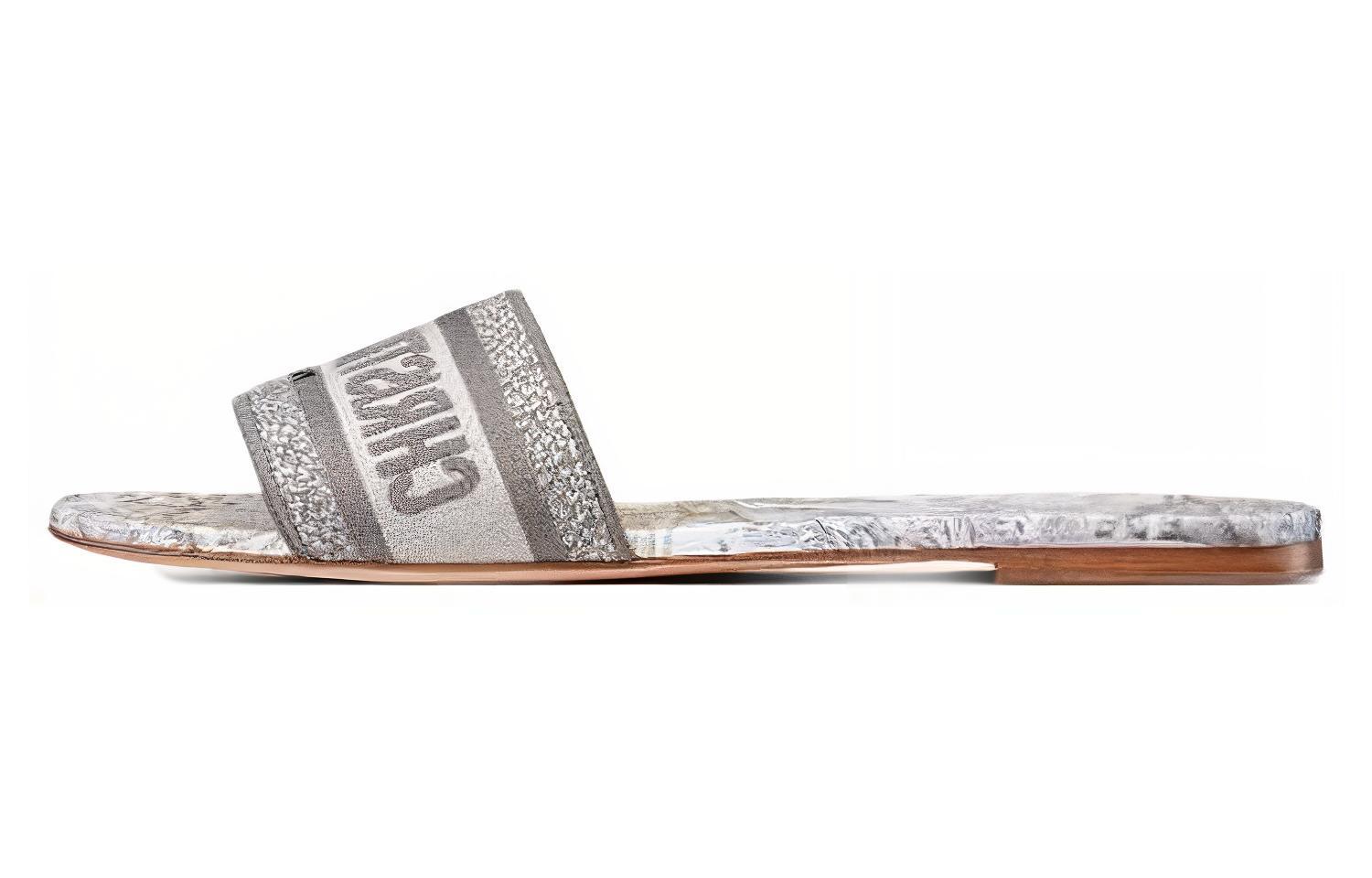 (Women) Dior Dway Embroidered Cotton 'Logo Fashion' Slides 'White Grey' KCQ209RIY_S47W