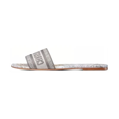 (W) Dior Dway Embroidered Cotton 'Logo Fashion' Slides 'White Grey'
