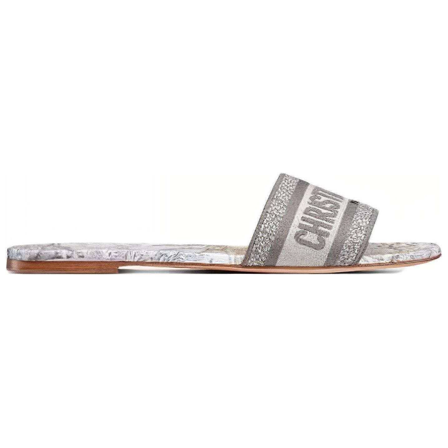 (W) Dior Dway Embroidered Cotton 'Logo Fashion' Slides 'White Grey' 圖 2
