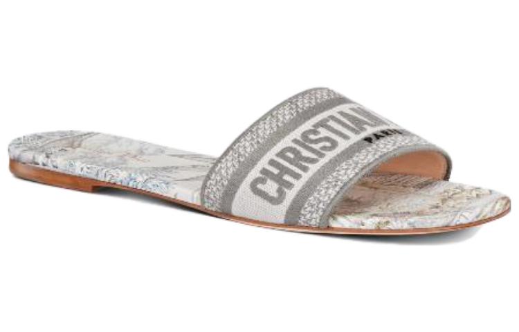 (W) Dior Dway Embroidered Cotton 'Logo Fashion' Slides 'White Grey' 圖 3