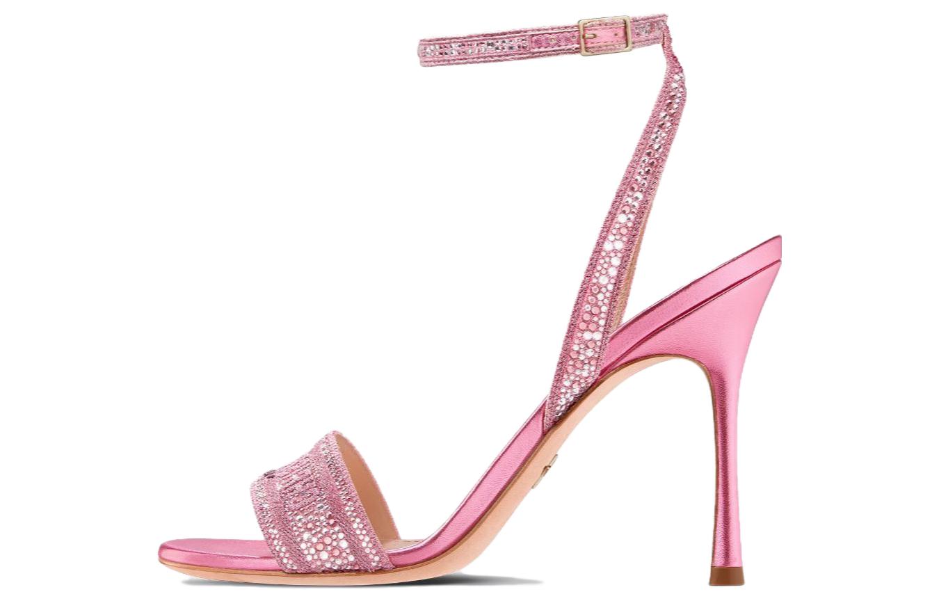 (W) Dior Dway Embroidered Cotton Slide 'Pink Crystal Buckle'