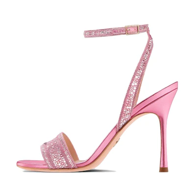 (W) Dior Dway Embroidered Cotton Slide 'Pink Crystal Buckle'