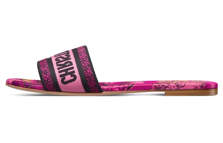 (Women) Dior Dway Embroidered Cotton Slides 'Pink Black' KCQ209VOY_S66P