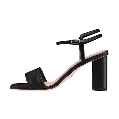 (W) Dior Dway Embroidered Satin Leather Heeled Slide 'Black'