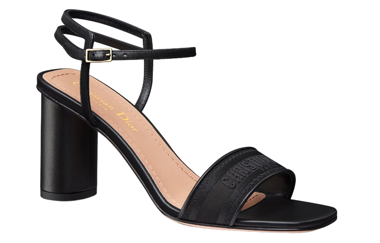 Lookbook (W) Dior Dway Sandal Tumit Tinggi Kulit Satin Sulaman 'Hitam' KDQ896ETL_S900