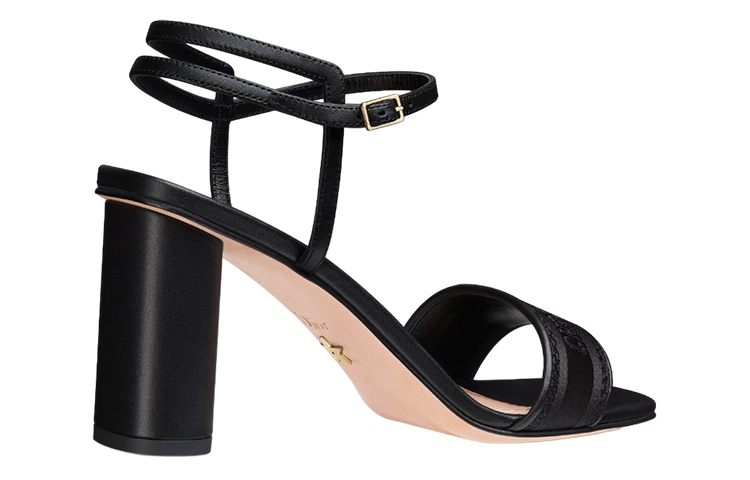 Purchase (W) Dior Dway Sandal Tumit Tinggi Kulit Satin Sulaman 'Hitam' KDQ896ETL_S900