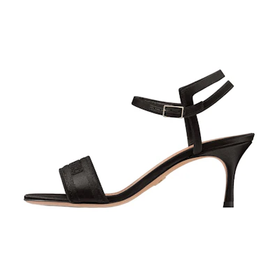 (W) Dior Dway Embroidered Satin Open-Toe Buckle Slide 'Black'