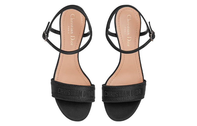 (W) Dior Dway Embroidered Satin Open-Toe Buckle Slide 'Black' 圖 5