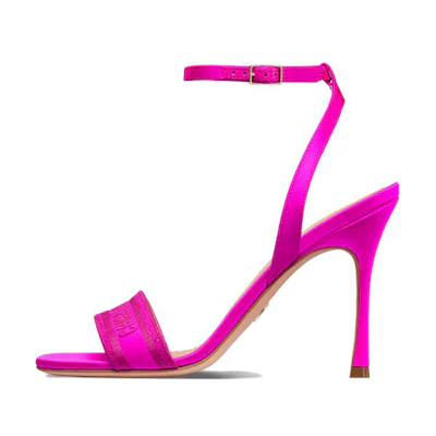 (W) Dior Dway Fabric Open-Toe High-Heeled Buckle Slide Sandals 'Pink'