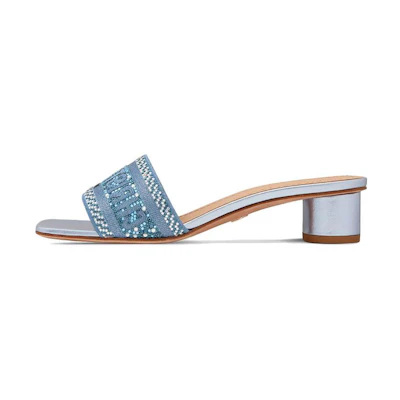 (W) Dior Dway Heeled Slide 'Blue Crystal Embroidery'